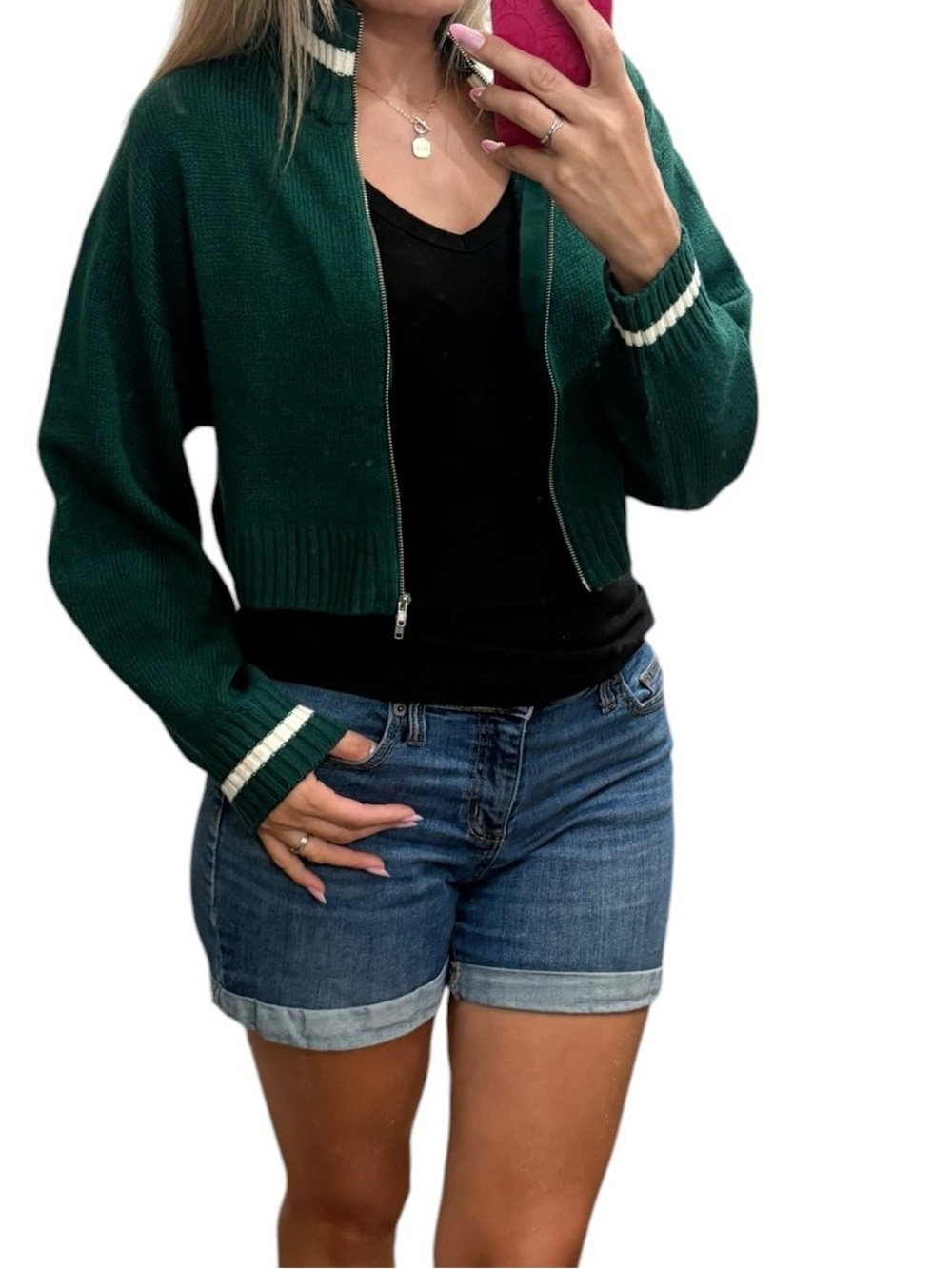 NWT Divided Cropped Zip-Up Mock Neck Sweater - Dark Teal size XS